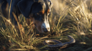Pies na łące spotyka węża – sytuacja potencjalnego ukąszenia, zagrożenia dla psa i zasady bezpieczeństwa podczas spaceru